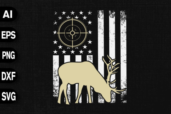 Deer Hunting Distressed America Flag Graphics for T-Shirt Designs